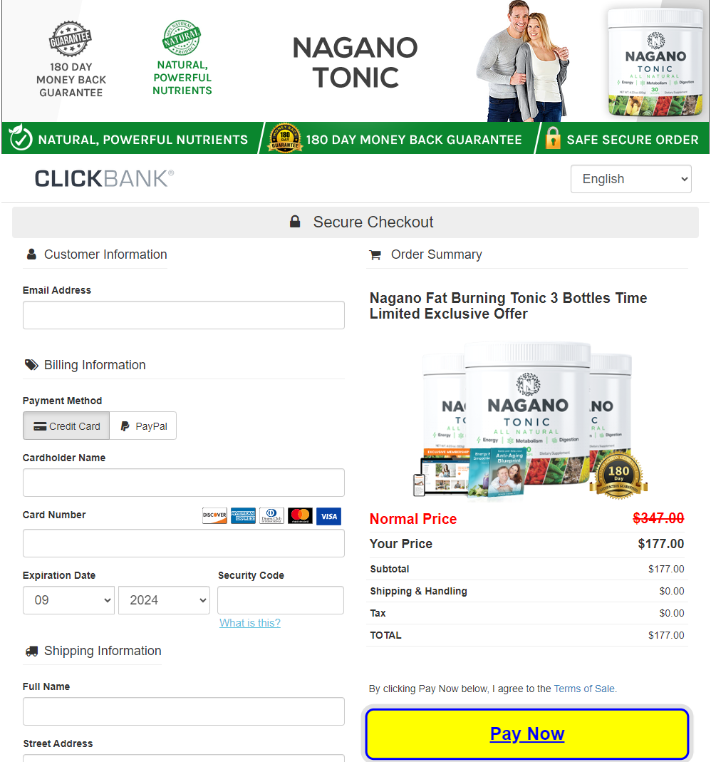 nagano lean body tonic checkout page